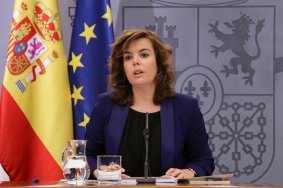 La Vicepresidenta Soraya Sáenz de Santamaría, durante su comparecencia al finalizar el Consejo de Ministros.